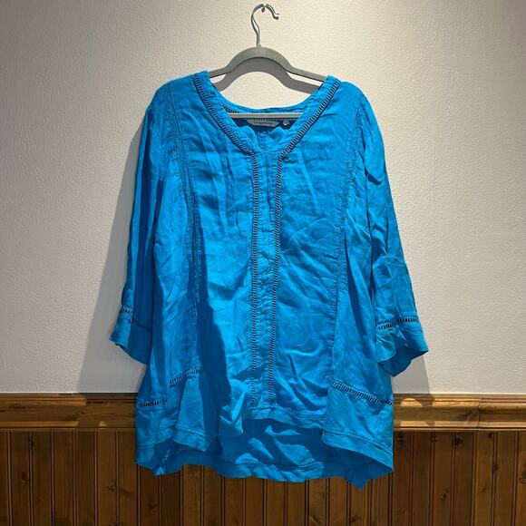 Soft Surroundings Leonie Tunic Top 100% Linen Sz 2X Carribean Turquoise Coastal - Picture 1 of 5